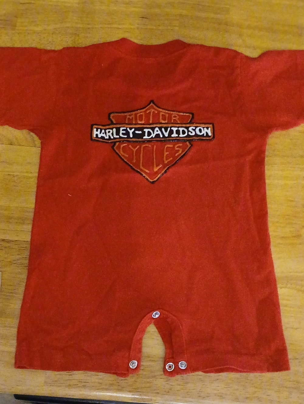 Harley-Davidson Red Baby One-Piece Footie with Handmade Logo On The Back